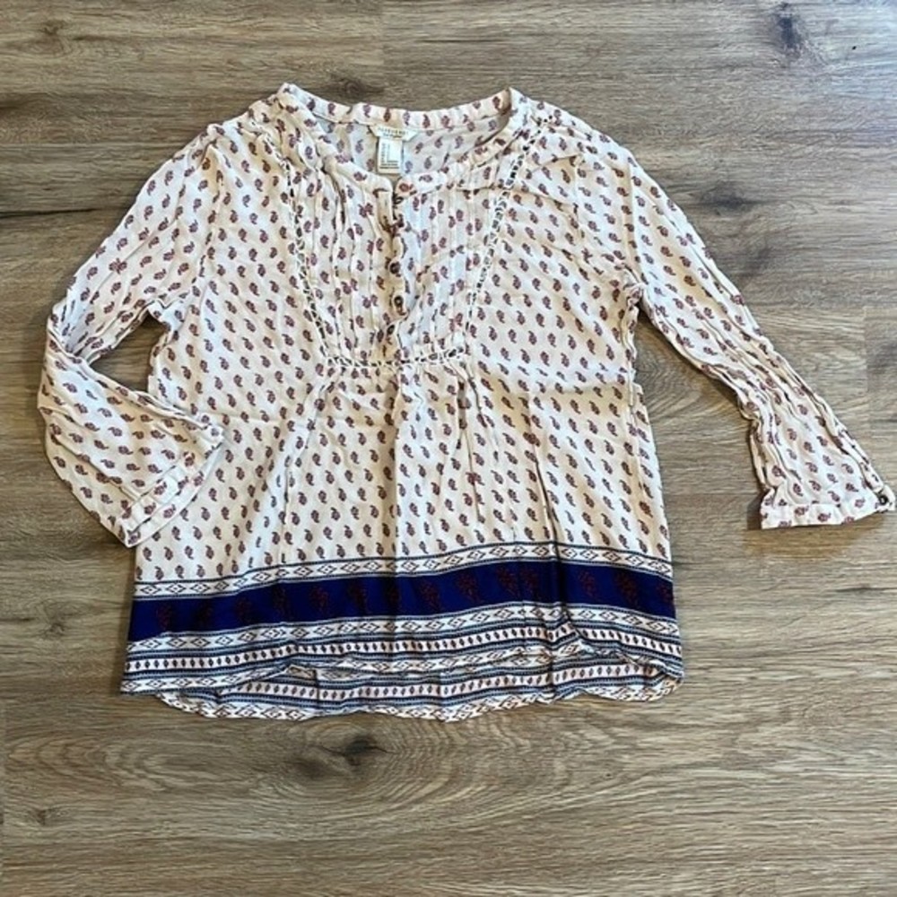 Forever 21 Cream Semi Sheer Paisley Print Blouse